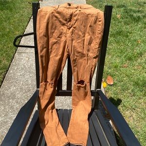 Rust fashion nova distressed knee stretchy jeans